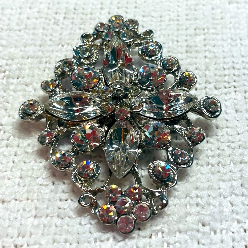 Vintage Brooch Paste Jewelry with Faux Diamonds Beautiful